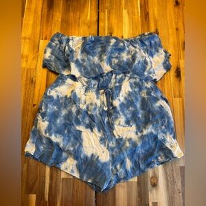 Strapless Blue Tie Dye Romper